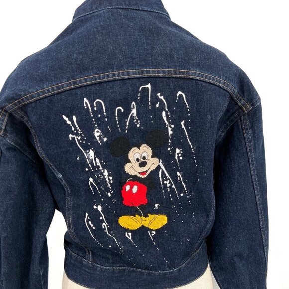 Wrangler Jackets & Blazers - Vintage 80s Wrangler Denim Cropped Jacket Hand Embroidered Mickey Mouse‎ Disney